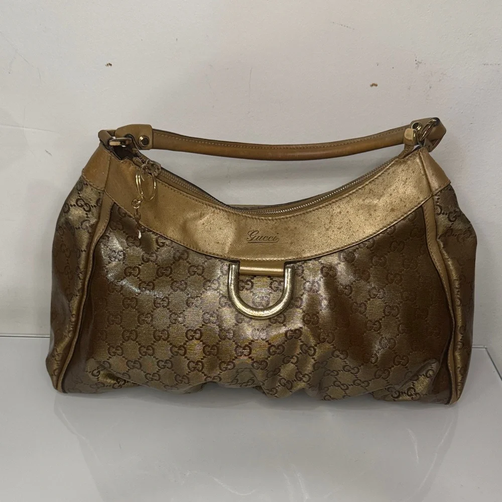 💛GUCCI Gold Metallic GG Coated Canvas Hobo Bag 💛